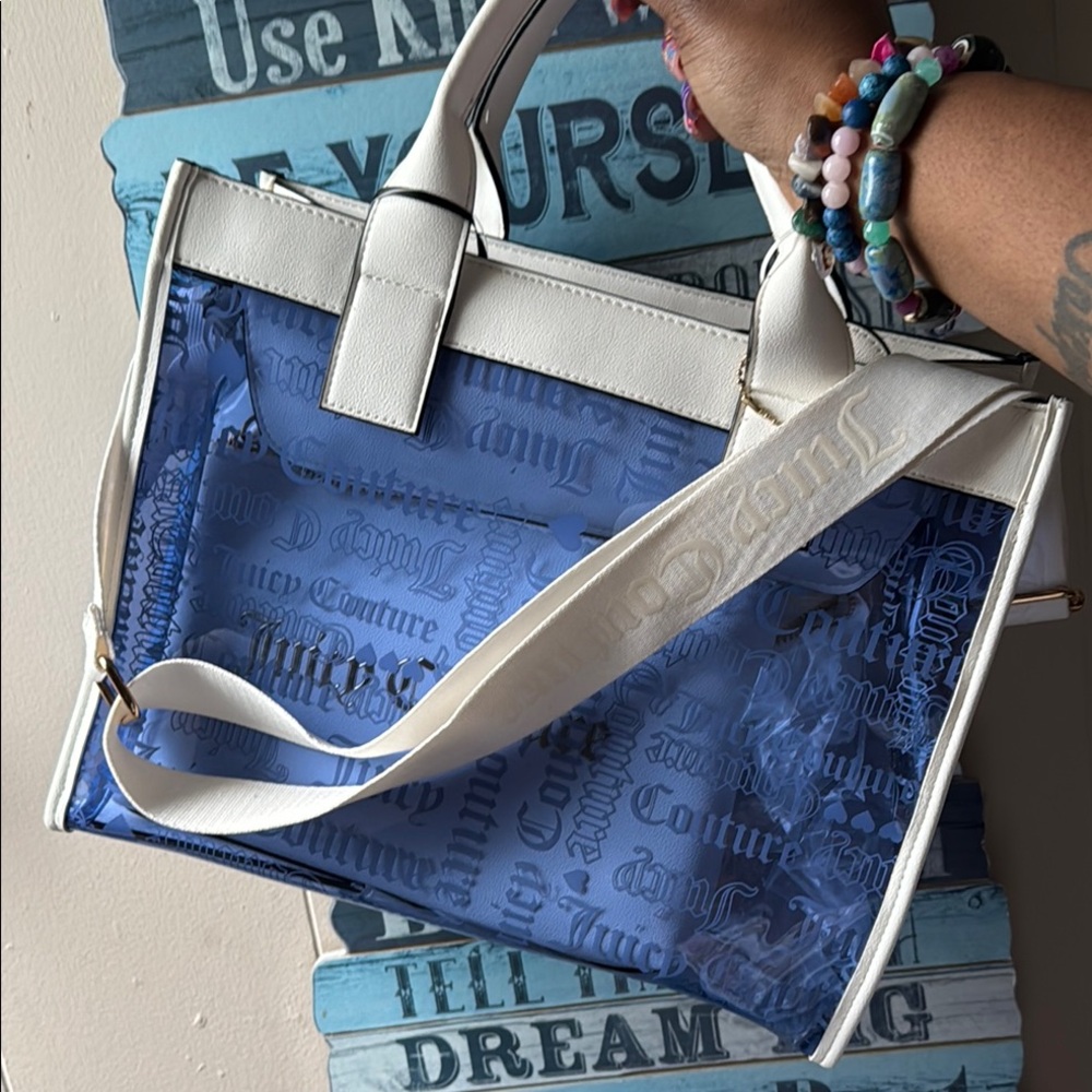 Juicy Couture Blue and White Denim Tote